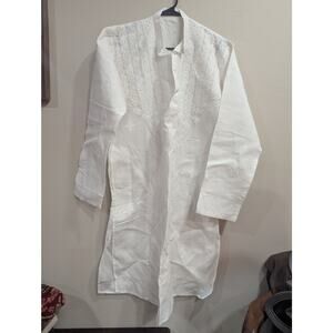 Gorgeous starched white cotton embroidered Kurta/caftan size approx 42 No tag